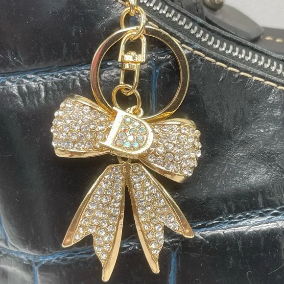 NWT Crystal Embellished Bow Keychain Purse Bag Charm - Picture 6 of 6